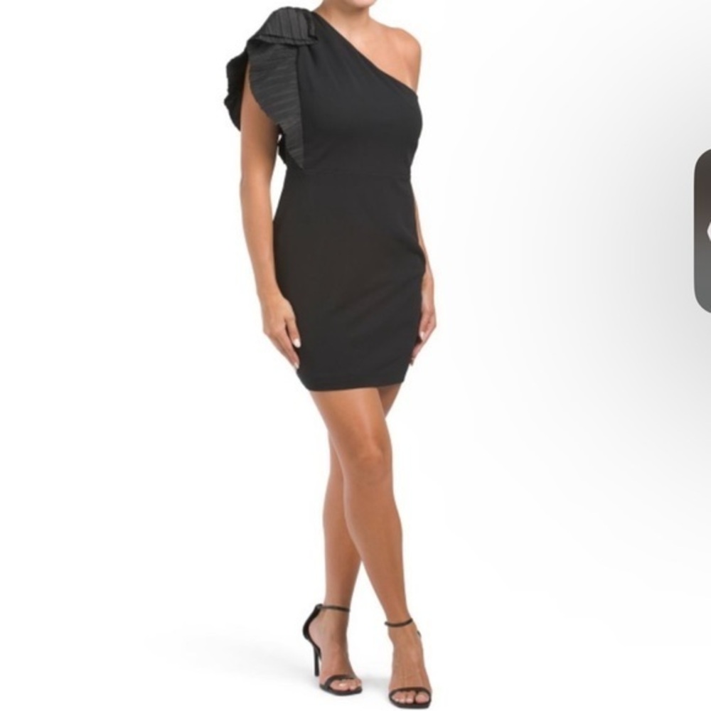 Black Asymmetrical Ruffle Mini Dress Size 0